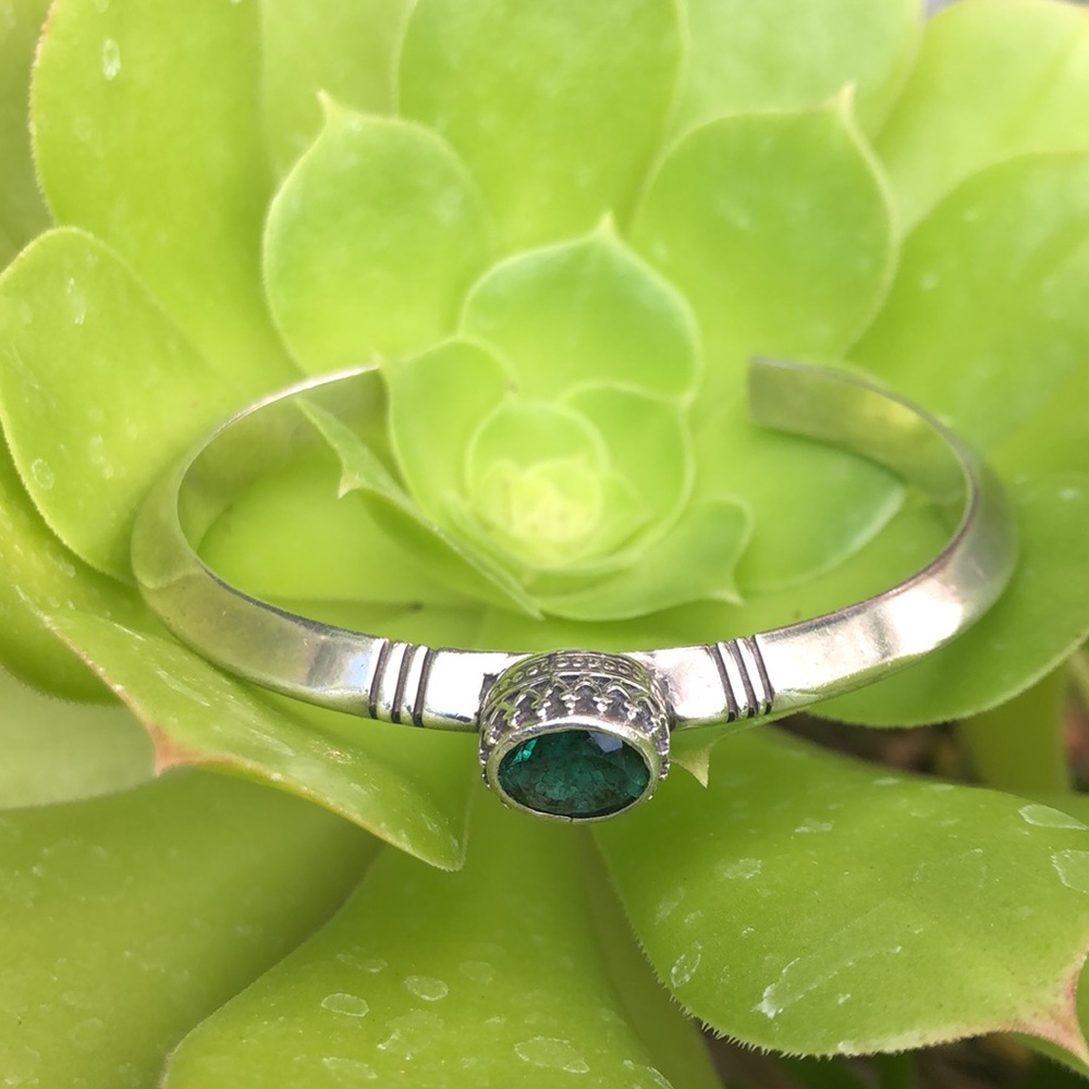Sterling silver cuff bracelet with green stone